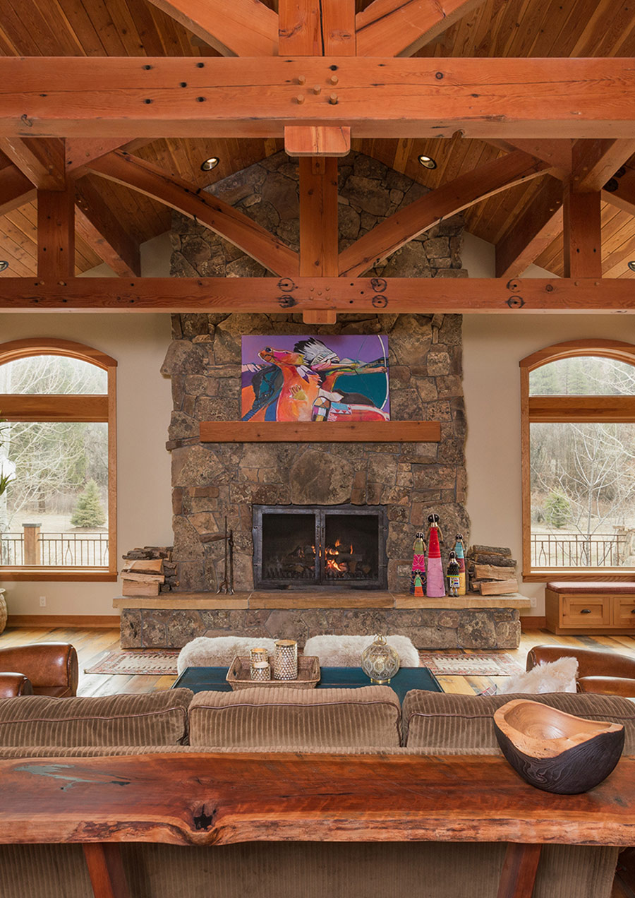 fire place with painting above